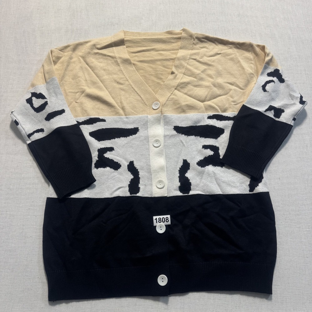 Unbranded Colorblock Animal Print‎ Cardigan Womens Small Tan Black Excellent